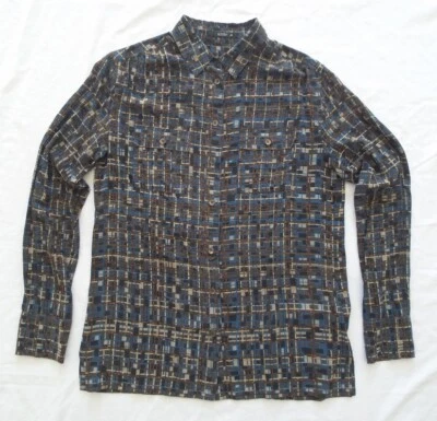 Camisa Etro Geométrica Seda Top Abstracto Línea Estampado Botón Blusa Talla 44 Foto 1 de 4
