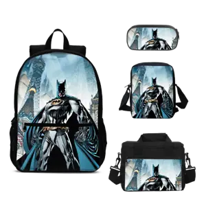 Batman Kid‘s School Bag Set Book Bag Crossbody Bag Lunch Bag Pen Case 4PCs #8 - Picture 1 of 13