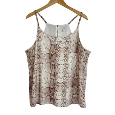 Womens Bar III XL Brown Ivory Snakeskin Tank Blouse Top Exposed Zip at Back - Image 1 of 4