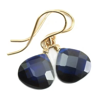 14k Gold Cubic Zirconia Earrings Deep Blue Sapphire CZ Sterling Heart Sterling - Image 1 of 4