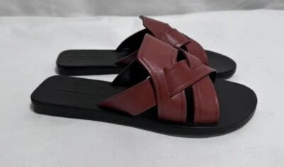 Antonio Melani Women Sandals Flats Shoes 7.5M Leather Slip On Open Toe Brown New - Imagem 1 de 4