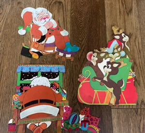 Vintage Beistle Santa & Sleigh Wreath Claus Cutout Die Cut Christmas Lot UB-1 - Picture 1 of 8