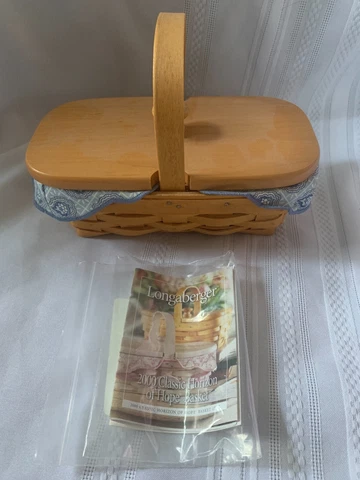 Longaberger 2000 Horizon of Hope Classic Basket Combo wood Lid Fabric Liner & PP Cover