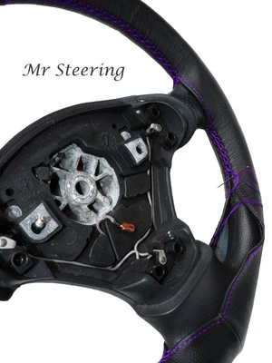 FITS 95-01 BMW Z3 VERO COPRIVOLANTE IN PELLE DI ALTA QUALITÀ CON CUCITURE VIOLA - Immagine 1 di 4