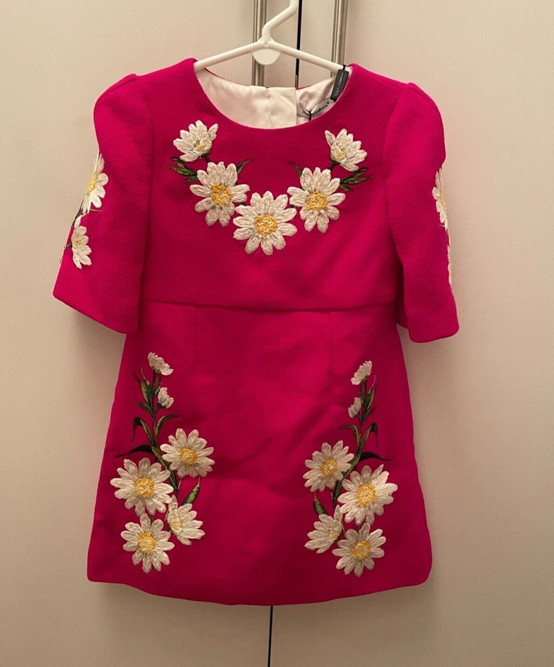 Vestido Dolce & Gabbana Niñas Fucsia Blanco Margarita Bordado Nuevo con Etiquetas $1945 Talla 3 Foto 1 de 4