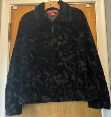 Chaqueta Betsey Johnson Mujer Pequeña Negra Felpa Imitación Piel Repujada Floral Caprichosa Foto 1 de 4