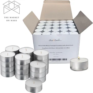 Long Burning 4 Hour Unscented Tea Light Candles, White, Bulk 250 🥇🥇 - Picture 1 of 10