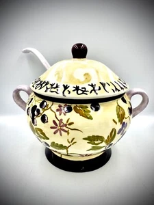 Rare Mint Tracy Porter Zrike Blueberry Hand Painted Multicolor Soup Tureen Ladle - Picture 1 of 4