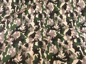 ARMY CAMOUFLAGE PRINT GREEN TAN CAMOU FABRIC Poly/Cotton 44"W Material  - Picture 1 of 2