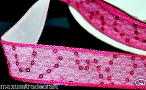 2 meter magenta organza handsewn paillette ribbon 24mm - Picture 1 of 2