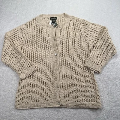 NUEVO Cárdigan Eddie Bauer Crochet Tejido Crochet Boho Y2K Suéter Lino Algodón Talla S Foto 1 de 4
