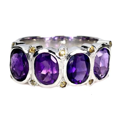 Anillo de plata de ley 925 ovalado amatista zafiro piedras preciosas joyería talla 8 Foto 1 de 4