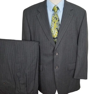 Chaps Suit Men 44S 35W 27L Gray White Pinstripe Business Career Classic Neutral - Picture 1 of 20