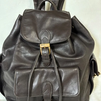 Vintage 90s Ralph Lauren Brown Leather Backpack - Image 1 of 4
