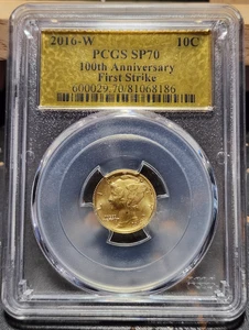 2016 W 100th Anniversary First Strike Mercury Dime .10C PCGS SP70 Gold Label - Picture 1 of 4