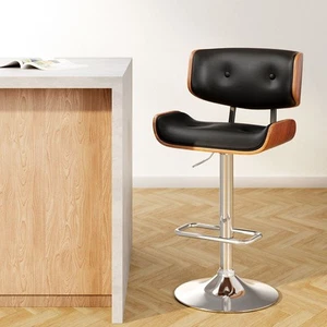 Artiss Bar Stools Gas Lift Leather Black - Picture 1 of 7