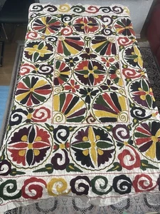 Antique Vintage Uzbek Embroidery Suzani Bed Cover Table Cloth Throw175x143cm 31 - Picture 1 of 13