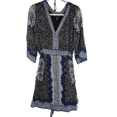 Платье женское INC International Concepts 16 шелк синее пейсли богемное подпоясанное V-образный вырез - Изображение 1 из 4
