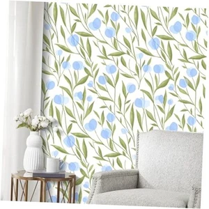  Floral Peel and Stick Wallpaper Boho for Bathroom White/Blue/Green Bedroom  - Picture 1 of 7