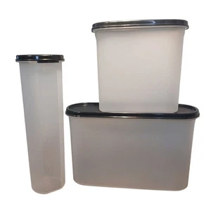 Juego de 3 mates modulares redondos ovalados y altos Tupperware con sellos negros usado en excelente estado - Imagen 1 de 9