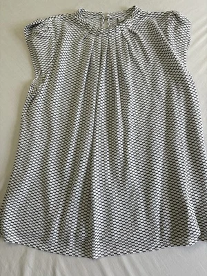 Camisa Elle para mujer XL negra/blanca manga corta vestido top elástico plisado cuello Foto 1 de 4