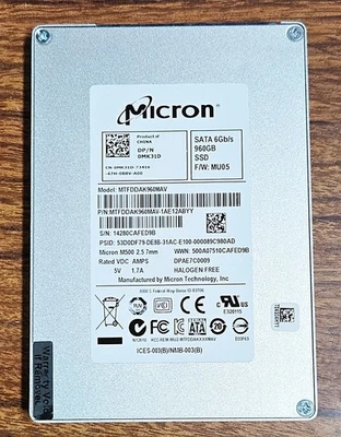 Micron M500 Series 960GB MTFDDAK960MAV (SATA III) 2.5" SSD Solid State Drive - Image 1 of 2