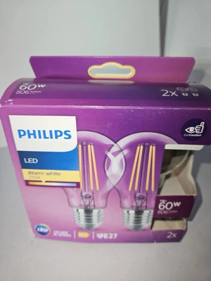 PHILIPS LED Light Bulb 2 Pack E27 Edison Screw 60W Warm Light 2700k - Image 1 of 4