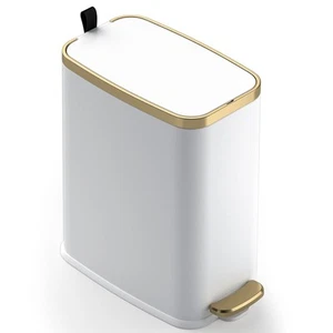 Small Bathroom Trash Can with Lid Soft Close-5L/1.3 Gal Slim Garbage Can-Meta... - Picture 1 of 6