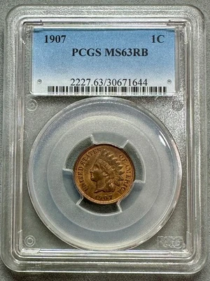 1907  INDIAN CENT  PCGS  MS63 RB - Image 1 of 4