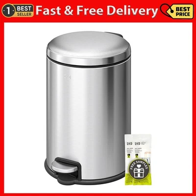 EKO Round Bathroom Trash Can with Lid, 5L / 1.32 Gallon Small Step Garbage Can w - Image 1 of 4
