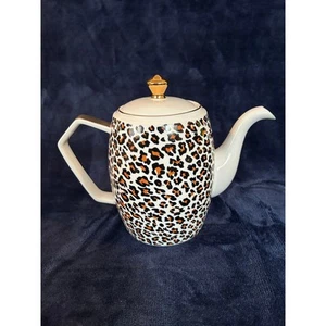 Luxe Living Leopard Print Porcelain Teapot With Gold Color Handle & Knob  - Picture 1 of 6