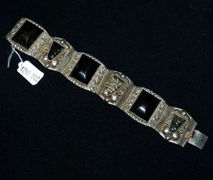 VINTAGE JEWELRY Bracelet Sterling Silver Black Onyx 1940's Made in Mexico RARE! - Picture 1 of 7