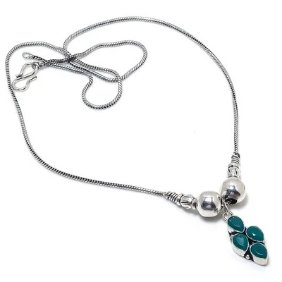 Emerald(Simulated) Gemstone Handmade Christmas Gift Jewelry Necklace 18" J541 - Image 1 of 3