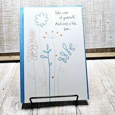 Tarjeta American Greetings Get Well Soon 6x8 azul dorado descanso floral Foto 1 de 4
