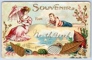 1909 SOUVENIR from NORTH BEACH EMBOSSED SHELLS GREAT NECK NY POSTMARK POSTCARD - Picture 1 of 2