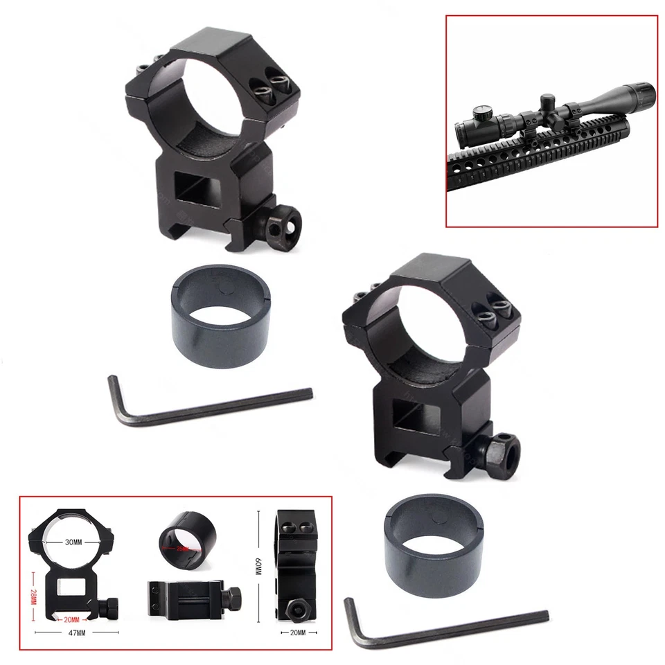 2Pcs 1''/30mm Ring Scope Mount High Profile 20mm Picatinny Rail Adapter Hunting - Image 1 of 4