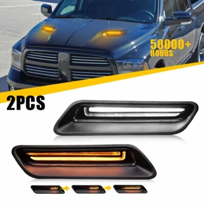 Sequential 2x LED Hood Bezel Trim Signal Driving Light For 10-22 Dodge Ram 1500 - Image 1 of 4