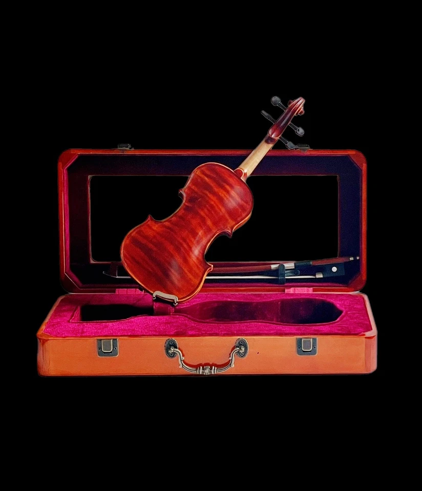Violín hecho a mano de madera maciza 1/32 (200 mm) con vitrina - totalmente jugable Foto 1 de 2