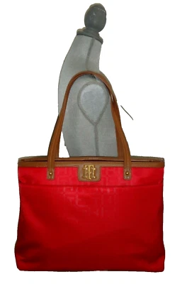 TOMMY HILFIGER женщин подпись молнии сумка с короткими ручками сумочка красный нейлон коричневый искусственной кожи - Изображение 1 из 4