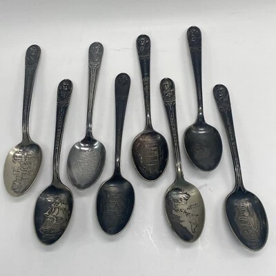 Lote De 8 Cucharas Presidenciales WM Rogers Co IS Plateadas De Colección ~ Pátina Foto 1 de 4