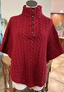 Blarney Damen kleiner burgunderroter Cape Poncho Zopfmuster Stehkragen Pullover MZ - Bild 1 von 9
