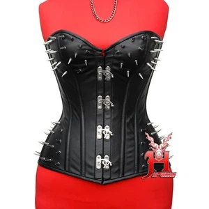 Vollbrust Corsage Schwarz Rot Leder Korsett Gothic Overbust Claps Closure Hi-014 - Picture 1 of 16