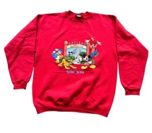 Felpa rossa vintage Disney Designs Four Parks One World Crew taglia L - Foto 1 di 11