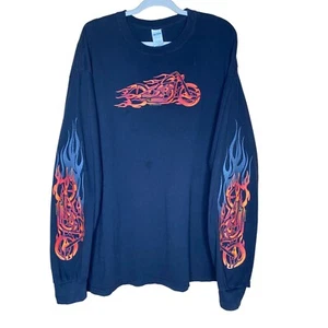 Flaming Chopper Motorcycle Gildan Long Sleeve T-Shirt Sz 2XL Dated 2011 *READ - Picture 1 of 8