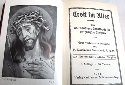 TROST IM ALTER Vintage German Prayer Book LARGE Gothic Print 1954 Frontispiece - Image 1 of 4