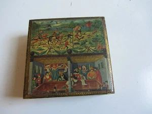 VINTAGE RUSSIAN SMALL MEDIEVAL ROYAL HUNT SCENE WOOD TRINKET BOX 4" 4" 1.75" - Picture 1 of 6