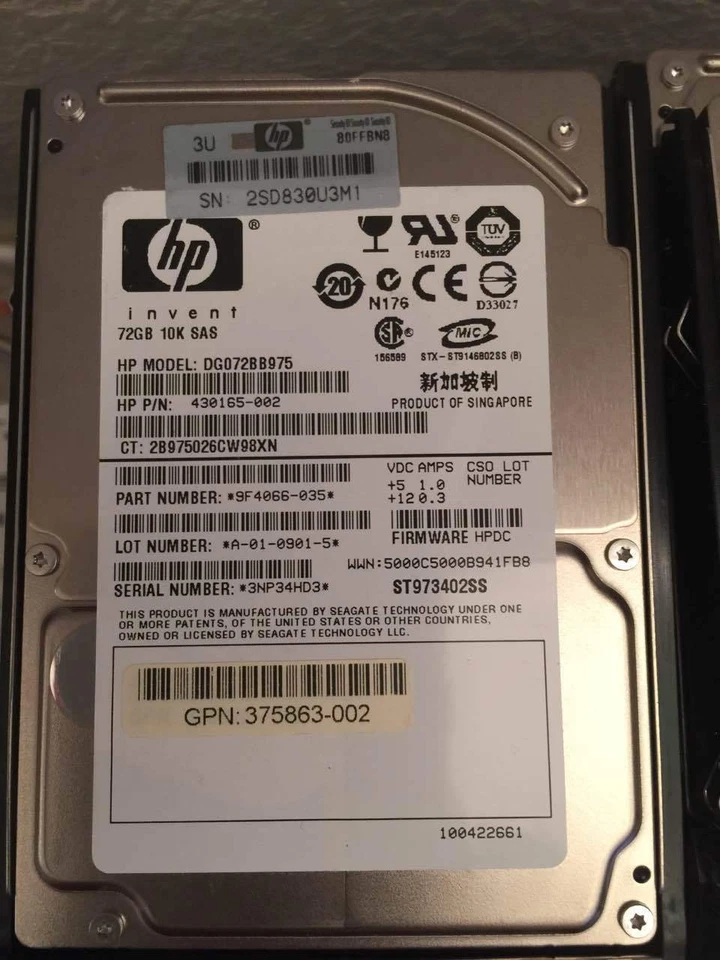 HP 72GB SAS 2.5" 10K Model: DG072BB975 P/N: 430165-002 Seagate Savvio ST973402SS - Image 1 of 1