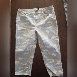 Damen 18W Skinny Jeans Blau Grau Weiß Camouflage Print - Bild 1 von 1
