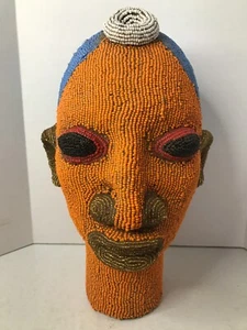 Handmade African Beaded Head Sculpture Large Size - Picture 1 of 7