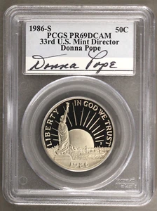 1986-S 50c Statue Of Liberty Proof Half PCGS PR69DCAM Donna Pope Signed Label - Picture 1 of 2